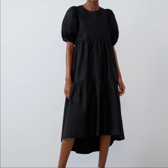 black poplin midi dress